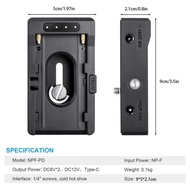 SHUAIGUO NP-F Battery Adapter Plate with DC12V DC8V USB-C 30W PD Output Cold Shoe 1/4 Inch Screw Hol