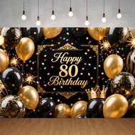 5x3ft Happy 80th Birthday Photography Backdrop Black Gold Theme 80th Birthday Party Decoration Banne