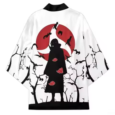 Summer 3D Printing Itachi Akatsuki Kimono Jacket Ukiyoe Kimono Cape Loose Short-sleeved Cardigan Fea