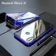 Dành Cho Huawei Nova 3i Ốp Nam Châm Ốp Kính Cường Lực 9H Hai Mặt Trước + Sau 360 Ốp Chống Sốc Kim Lo