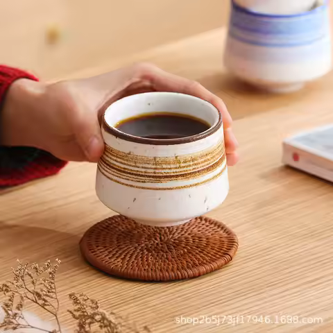Vintage Rough Pottery Coffee Cup Tea Cup Cross-border Japanese Tea Cup Commercial Stackable Cup Clay