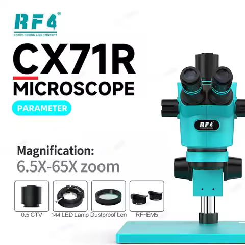 RF4 CX71R Trinocular Optical Microscope 6.5-65X Continuous Zoom for Mobile Phone Repair Welding PCB 