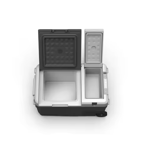 2022 E75 12v Solar Portable Car Fridge 75L Dual Zone Two Lids Battery Fridge Freezer Refrigerator Wi