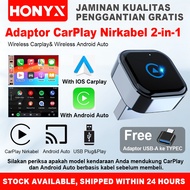 Honyx 2-in-1 Wireless CarPlay Adapter, Wireless CarPlay & Android Auto, Black, Free USB-A to Type-C