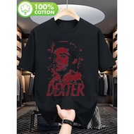 Men'S Dexter Print Black Cotton T-Shirt - Bold Red DEXTER Lettering & Face Design, Breathable Short