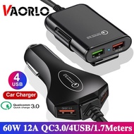 VAORLO Vehicle-mounted Mobile Charger 12V 60W 4 Ports USB QC3.0 Fast Mobile Phone Car Charger Adapter Portable Charger Plug ClareJaym.