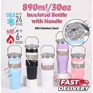 30oz/900ML Double Stainless Steel Coffee Thermos Mug Portable Straw Bottle Car Vacuum Flask Travel I