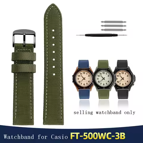 Waterproof canvas watchband for Casio Forester classic retro forest Men's FT-500WC-3B / 5B nylon str