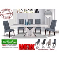 LX- SM16, 7ft X 3.7ft Imported  V LEG MARBLE TABLE + 8 DINING Chairs, M-MJ56, Different Model chair different price