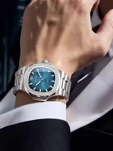 OLEVS 3696 Mens Watch Simple Original Square Quartz Watch Waterproof Luminous Watches For Man Date W