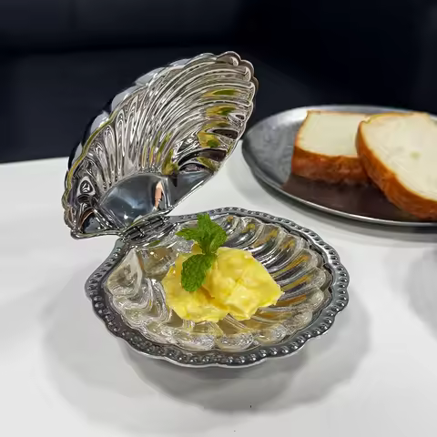 French Retro Stainless Steel Food Dish Plate Shell Jewelry Box Shell Shape Cheese Plate Tableware St