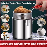 304 Stainless Steel Kitchen Fryer With Strainer Tempura Fryer Pan Chicken Fried Chicken Cooking Tools 1200ML Deep Frying Pot