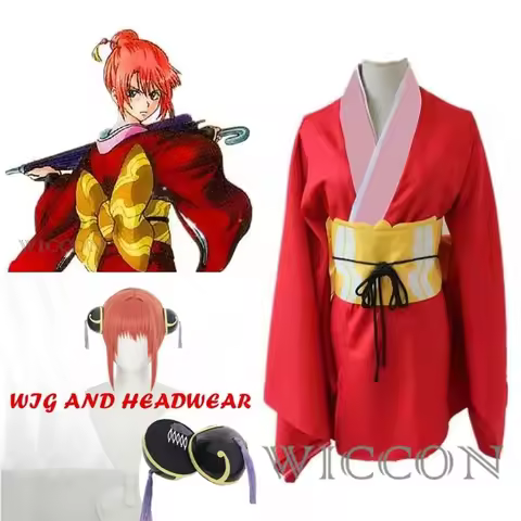 Anime Gintama Intama Silver Soul Kagura Cosplay Costume Wig Chinese Style Training Clothes Red Dress