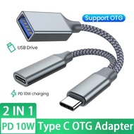 USB C OTG Cable Phone Adapter 2in1 Type C Male to USB C Female Charging Port withUSB Female DColor G