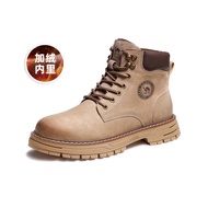 Cameljeans Martin Boots Men Autumn and Winter High Top Outdoor Genuine Leather Plus Velvet Short Boo