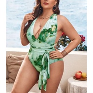 Plus Size One Piece Swimsuits Green Marble Print 0XL | 2XL
