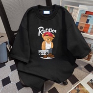 Oversized T-shirt Women's Korean Rapper Bear T-shirt With Boombox 100% pure cotton Cute loose clothi