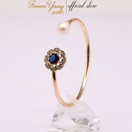VT87 - Gold Plated Bracelet with 8-9 mm Freshwater Pearls, Zirconia Charm, 18cm Long Bracelet