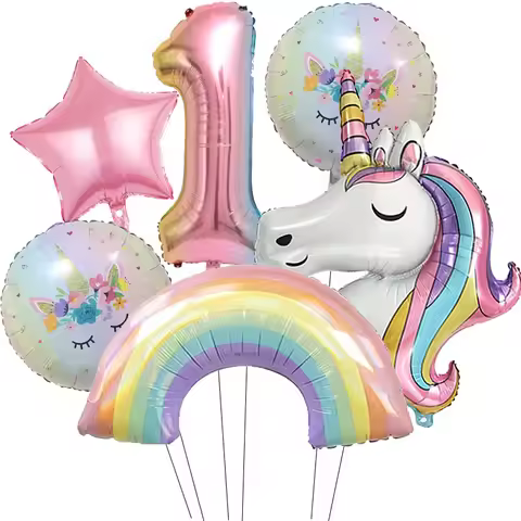 6pcs ainbow Unicorn Aluminum Balloon 32inch Gradient Number Balloon Unicorn Party Supplies Unicorn P