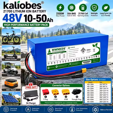 48V 21700 Lithium Battery 10Ah 15Ah 20Ah 25Ah 30Ah 35Ah 40Ah 45Ah 50Ah High Performance Rechargeable