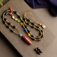 Dawan Original Necklace 8mm Agarwood Barrel Beads with Cinnabar Vajra Dapeng Bird Agate Dzi Beads