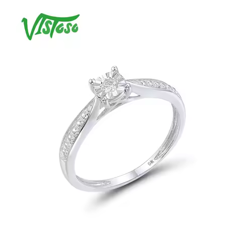 VISTOSO Gold Rings For Women 9K 375 White Gold Ring Sparkling Solitaire Diamond Classic Ring Engagem