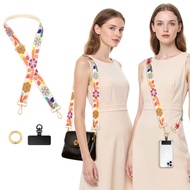 MoKo Embroidery Floral Phone Crossbody Lanyard with 360° Rotation Metal Phone Tether Tab Adjustable 
