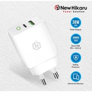 20.HIKARU TRAVEL DUO POWER 38W HKHC 47 DUAL PORT USB-C 18W + USB-A QC 3.0 20W WALL CHARGER