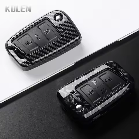 ABS Carbon Fiber Style Car Key Case Cover For VW Volkswagen Golf 7 MK7 Tiguan MK2 For SEAT Ateca Leo