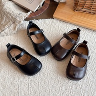 Vintage Kids Flat Shoes Black Brown Round-toe Girls Leather Shoes Daily Wear Causal Non-slip Childre