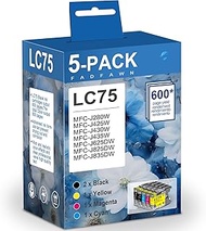 LC75 Ink Cartridges 5-Pack (LC75C LC75M LC75Y, 2 x LC75BK) - Replacement for Brother LC71 LC75 LC79 