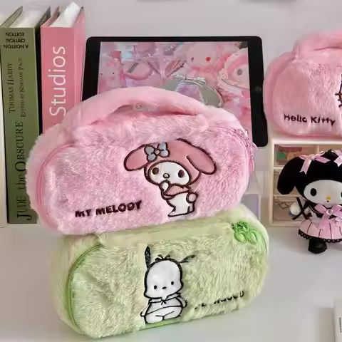 Genuine Sanrio Zipper Handheld Storage Bag Cute Kuromi Melody Pochacco Multi-Use Makeup Bag Statione