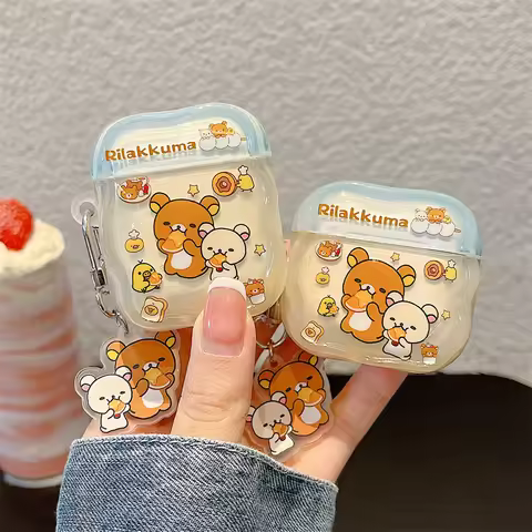 For Apple AirPods 1 2 3 4 Pro 2 Case Cute Kawaii Cartoon Rilakkuma Bear Soft Earphone Protective Cas