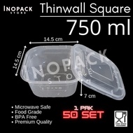 / container, clear thinwall lunch box, heat resistant SQ 750ml + lid