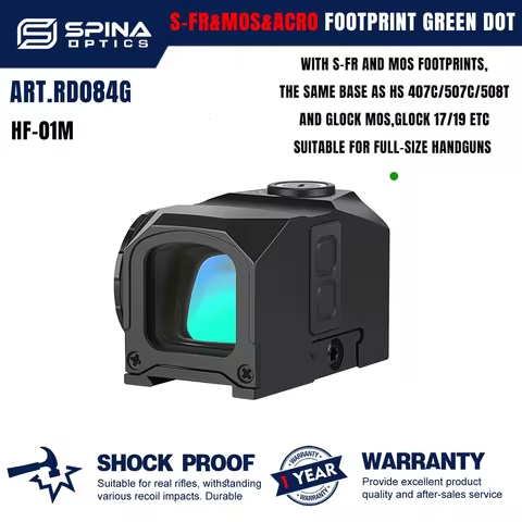 SPINA OPTICS HF-01G LED Green Dot Sight 3MOA Shake Awake with S-FR/MOS Footprint Plates Fit G17/19MO