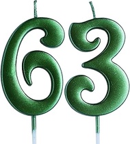 Green 63rd Birthday Candle, Number 63 Years Old Candles Cake Topper, Woman Or Man Party Decorations,