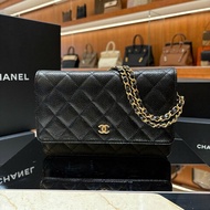 【現貨｜快速出貨】Chanel WOC 黑金 魚子醬皮革｜經典菱格鏈帶斜背包｜小香鏈條錢包｜2024年極新