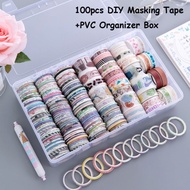 100Pcs / Set Stiker Tape Washi Bahan Pvc Dengan Kotak Untuk Dekorasi
