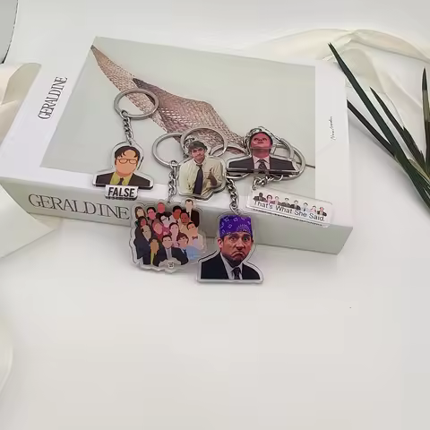 The Office Figures Funny Memes Keychain Dwight Schrute Michael Scott Acrylic Keyring Key Holder