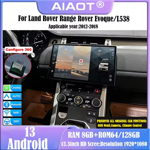 13.3 inch Radio Screen Carplay For 2012-2018 Land Rover Evoque/L538 Multimedia Player Qualcomm Andro