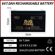 Big Power 6V 7.0AH BACKUP BATTERY RECHARGEABLE SEALED LEAD ACID BATTERY