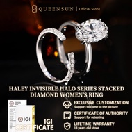 Queensun ﻿IGI 5CT White Gold Lab Diamond Oval Cut Split Shank Engagement Ring | Double Band Ring | S