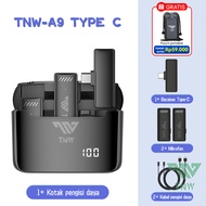 TNW-A9 Wireless 2 Microphone Dual Mikrofon Youtuber Vlog with Charging Case Clip on Mic hp Wireless