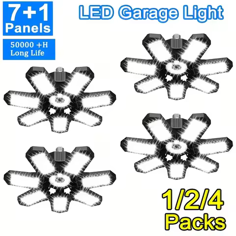 1/2/4 Packs Deformable LED Garage Light 7+1 Adjustable Panels 6500K LED Bulb Shop Light for Basement