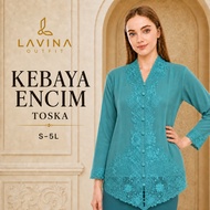 HIJAU Lavina - Modern Embroidered Encim Kebaya, Traditional Betawi Batik, Turkish Tosca, Moss Green,