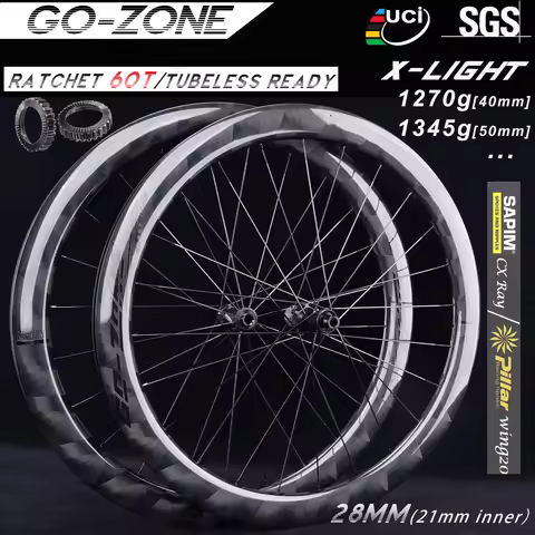 700c X-Light 1215g Road Carbon Wheelset Disc Brake Sapim CX Ray / Pillar R252sl 60T Ratchet Steel TP