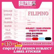 Coquette Subject Sticker - Subject Stickers and Name Labels Stickers for Notebook and Books
