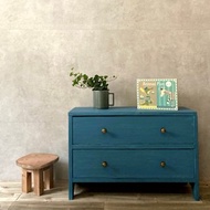 胸部藍仿古風格木架子 4 條腿時尚生活儲物 2 層抽屜櫃斯堪的納維亞衣物儲物櫃