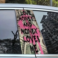 2pcs Retro "I Love Money, Money Loves Me" Car Stickers - Durable Vinyl B-Pillar Protectors, Self-Adh