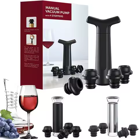 Vacuum Wine Stoppers Vacuum Pump Manual Wine Stoppers with 4 Reusable Wine Bottle Stoppers Sealer Ke